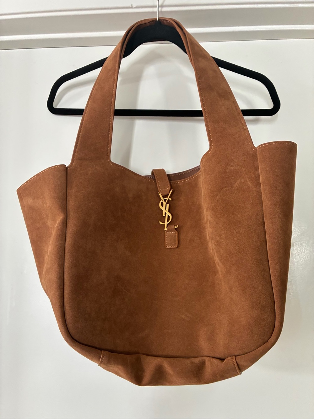Saint Laurent Chestnut Suede Tote Dupe with Gold YSL Charm